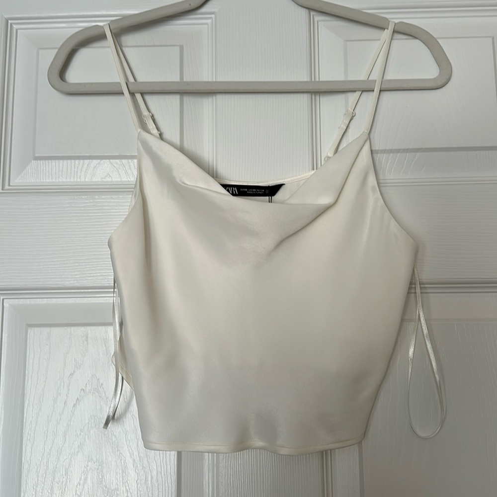 Zara Silk Cowel Neck Blouse Crop Top Tank Dress Shirt